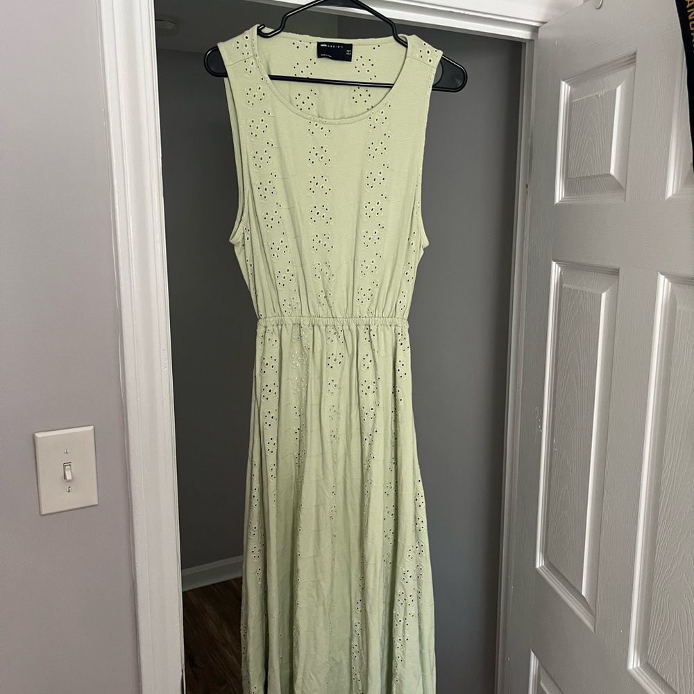 ASOS Light Green Eyelet Midi Dress